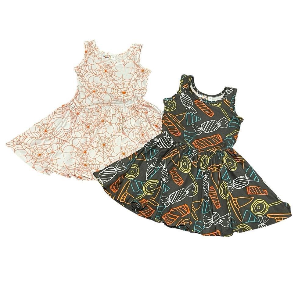 Dot Dot Smile 2 Sleeveless Dresses Cream Orange Pumpkins Dark Gray Candy Size 2T